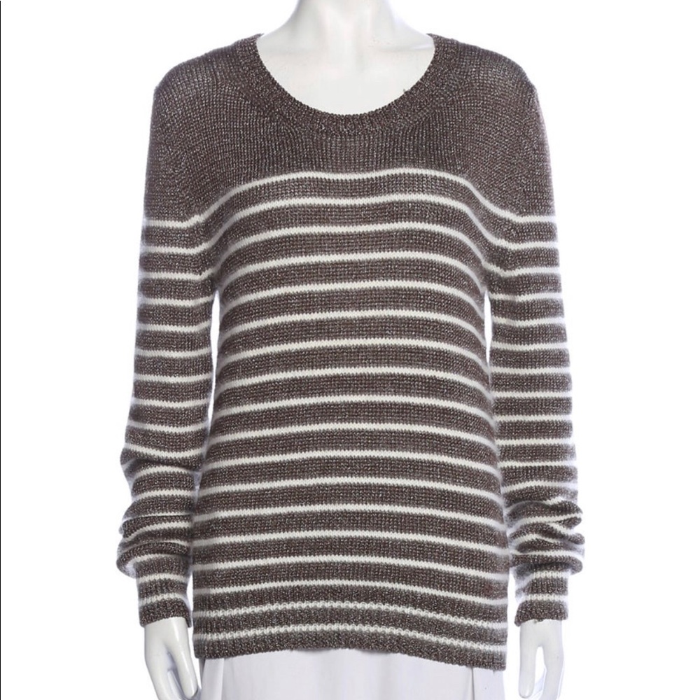 GUCCI summer sweater white stripe gold neutral XL